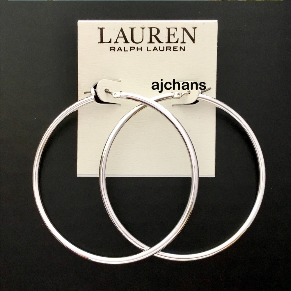 Lauren Ralph Lauren Classic Silver Large Hoop Earrings 2 1/4”